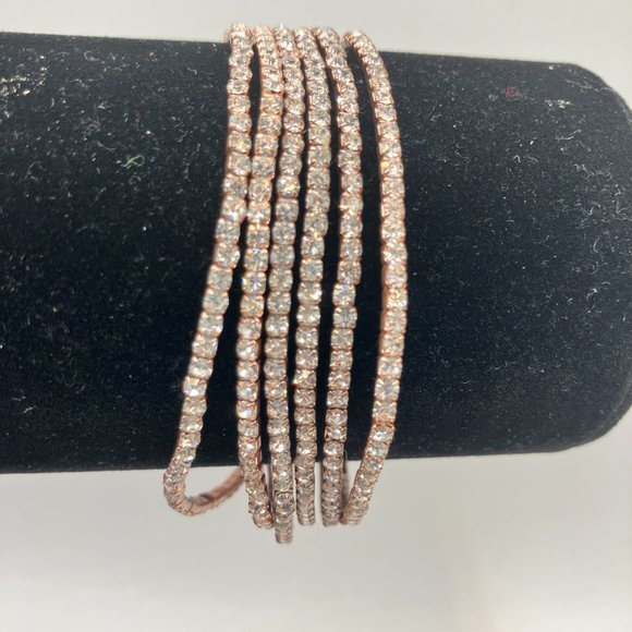 6 Rhinestone Gold-Tone Stackable Stretch Bracelets! - Picture 5 of 6